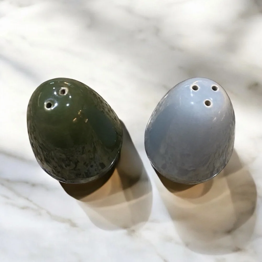 Vintage MCM Ceramic Teardrop Salt and Pepper Shakers Blue Green